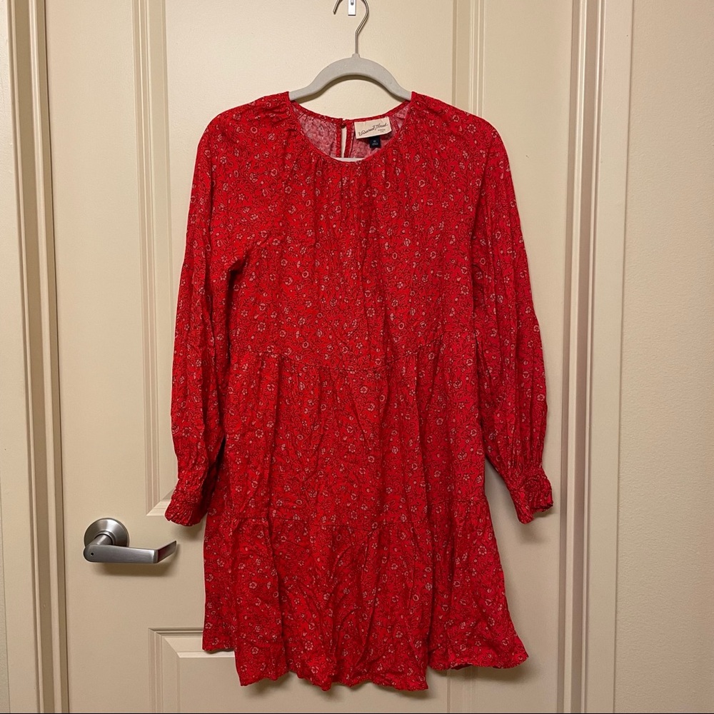 Red Dress | Floral | Long Sleeve | pockets